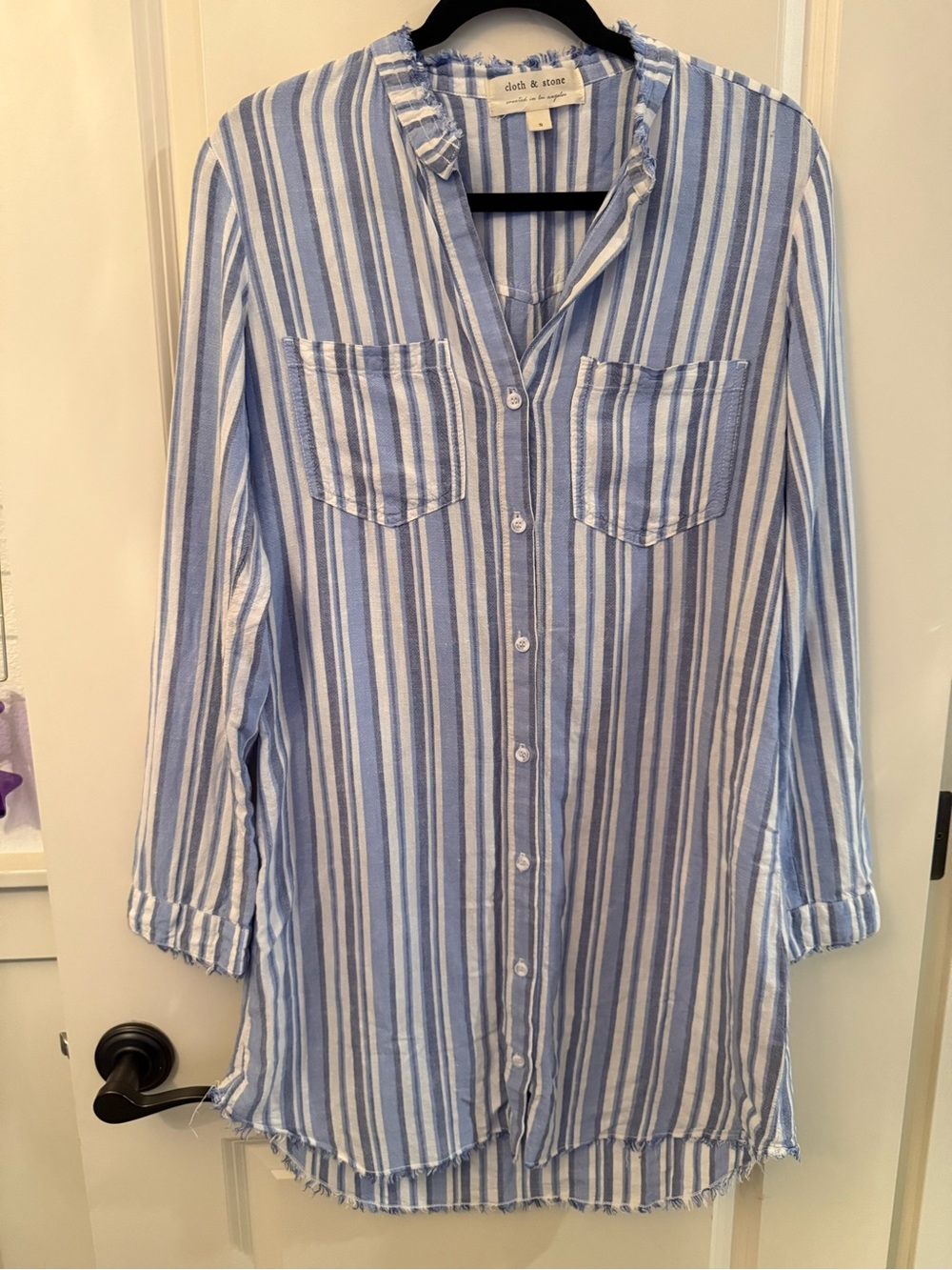 Cloth & Stone Anthropologie Western Striped Frayed Tunic Shirt Dress Linen Small